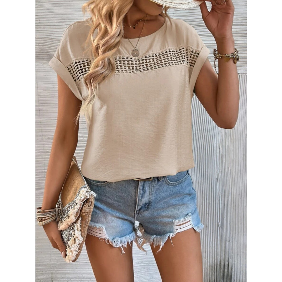 Cutout Round Neck Short Sleeve Top Apparel and Accessories
