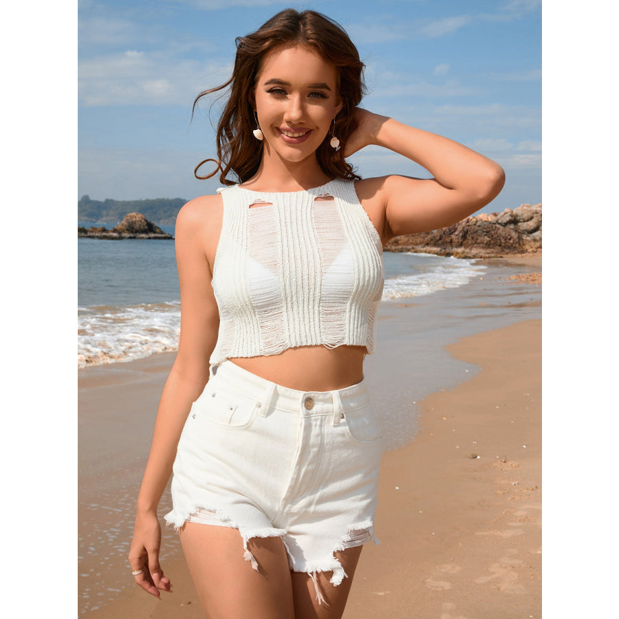 Cutout Round Neck Sleeveless Cover Up Apparel and Accessories