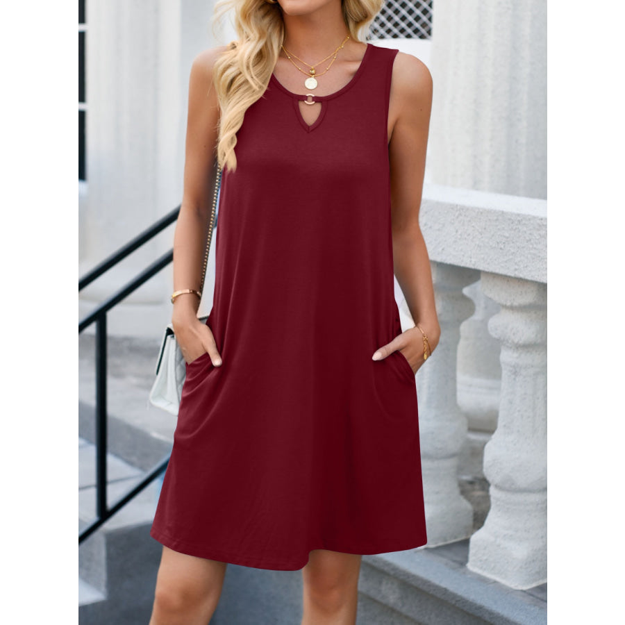 Cutout Round Neck Sleeveless Dress Wine / S Apparel and Accessories