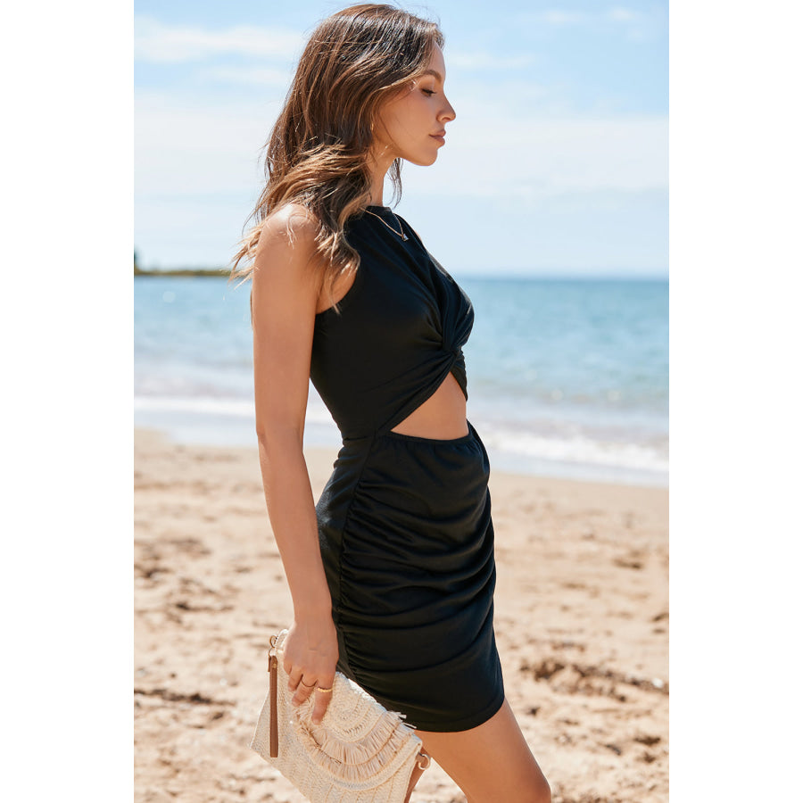 Cutout Round Neck Sleeveless Mini Dress Apparel and Accessories