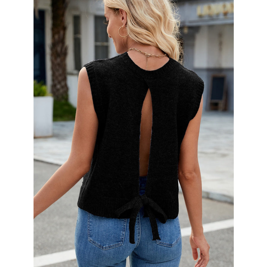 Cutout Round Neck Sleeveless Sweater Apparel and Accessories
