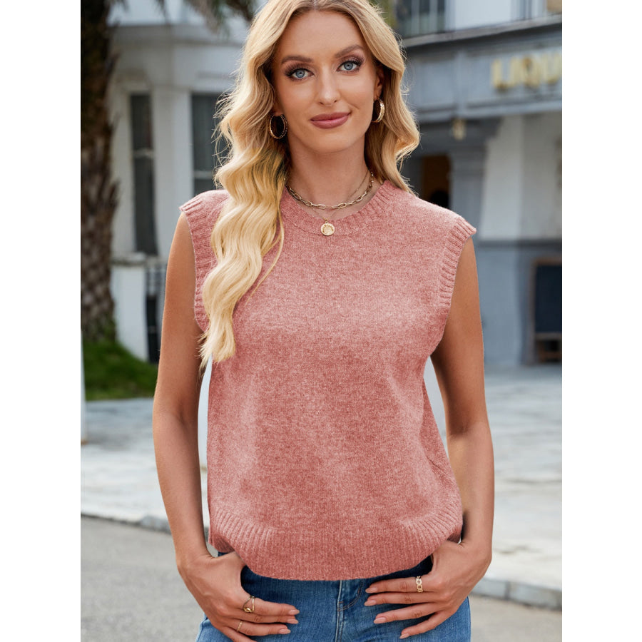 Cutout Round Neck Sleeveless Sweater Apparel and Accessories