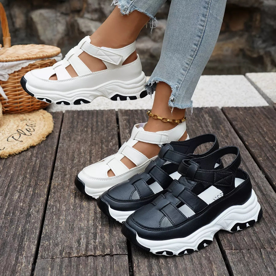 Cutout Round Toe Platform Sandals Apparel and Accessories