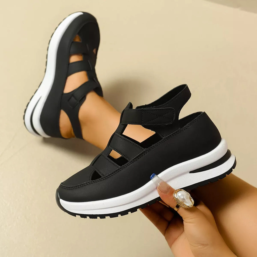Cutout Round Toe Platform Sandals Apparel and Accessories