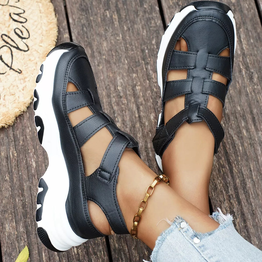 Cutout Round Toe Platform Sandals Apparel and Accessories
