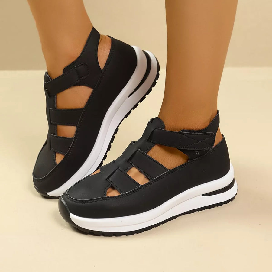 Cutout Round Toe Platform Sandals Black / 36 Apparel and Accessories