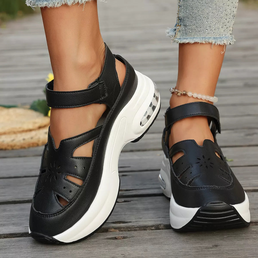 Cutout Round Toe Platform Sandals Black / 36 Apparel and Accessories