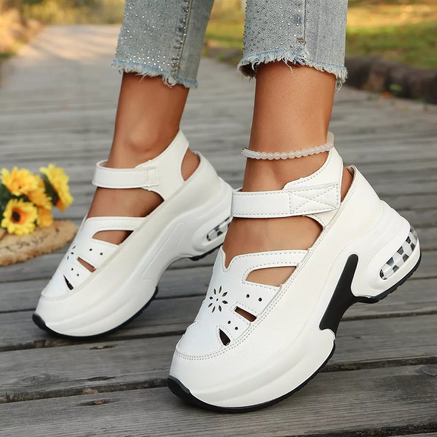 Cutout Round Toe Platform Sandals Gray/white / 36 Apparel and Accessories