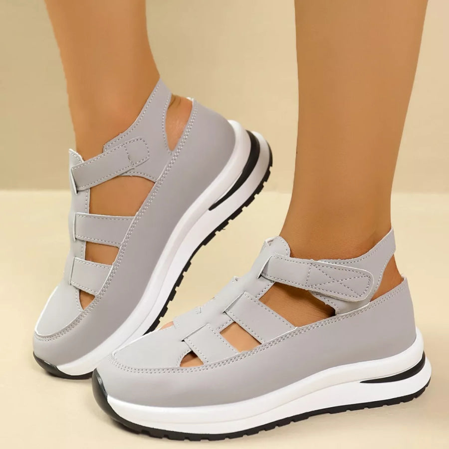 Cutout Round Toe Platform Sandals Grey / 36 Apparel and Accessories
