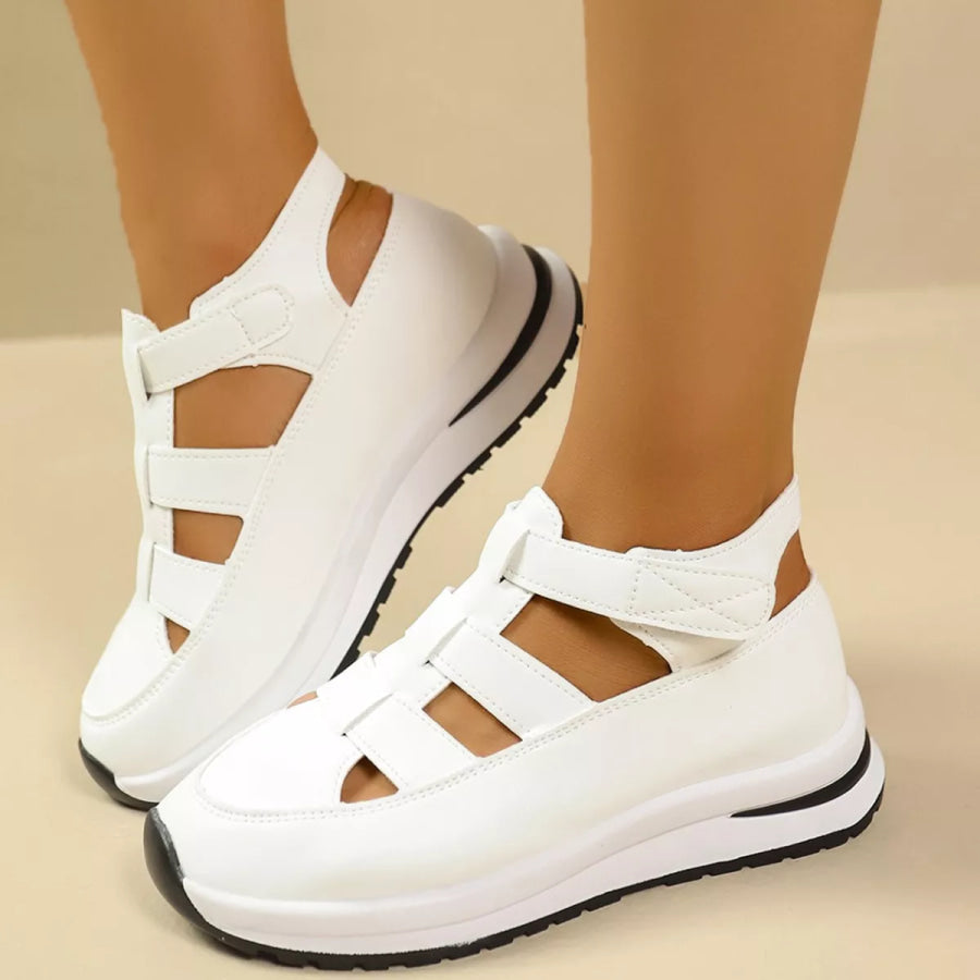 Cutout Round Toe Platform Sandals White / 36 Apparel and Accessories