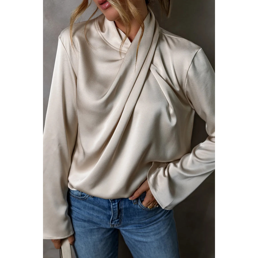 Cutout Ruched Long Sleeve Blouse Ivory / S Apparel and Accessories