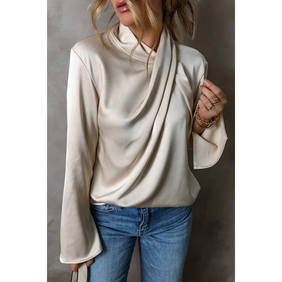 Cutout Ruched Long Sleeve Blouse Ivory / S Apparel and Accessories