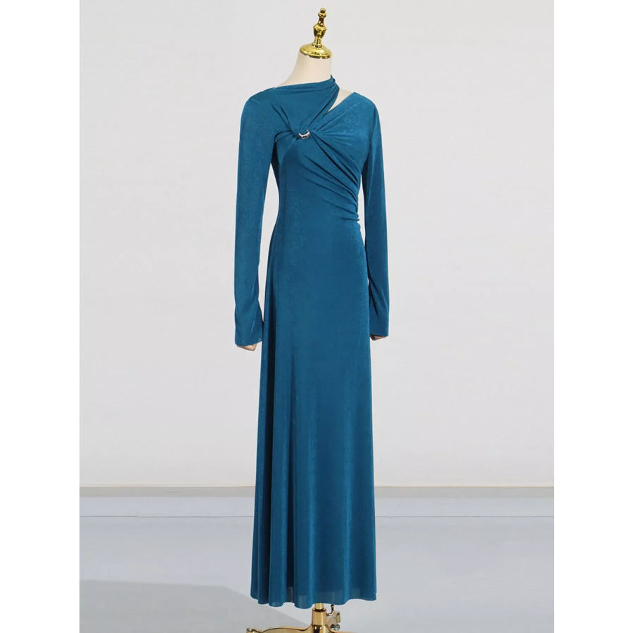Cutout Ruched Long Sleeve Maxi Dress Apparel and Accessories