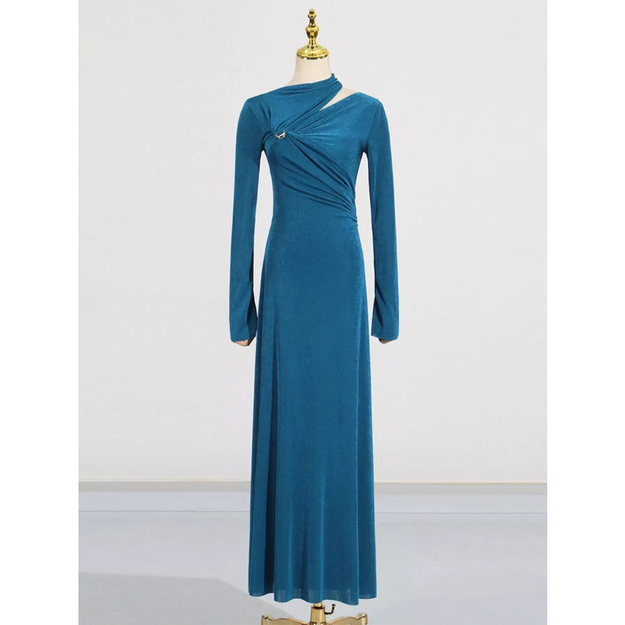Cutout Ruched Long Sleeve Maxi Dress Apparel and Accessories