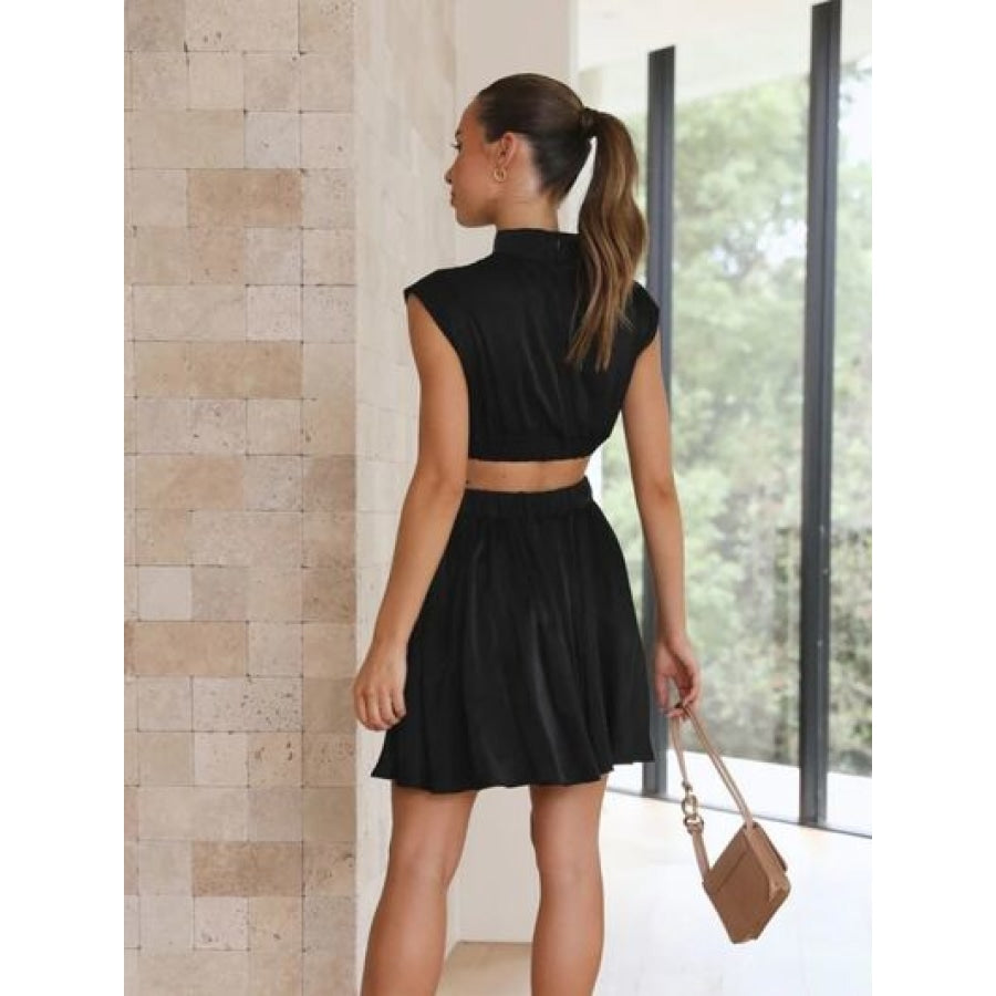 Cutout Ruched Mock Neck Mini Dress Apparel and Accessories