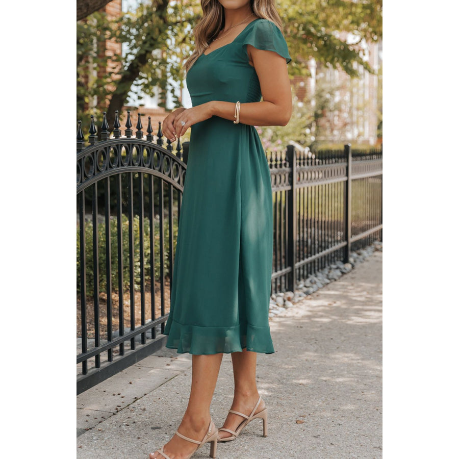 Cutout Ruffle Hem Cap Sleeve Dress Apparel and Accessories