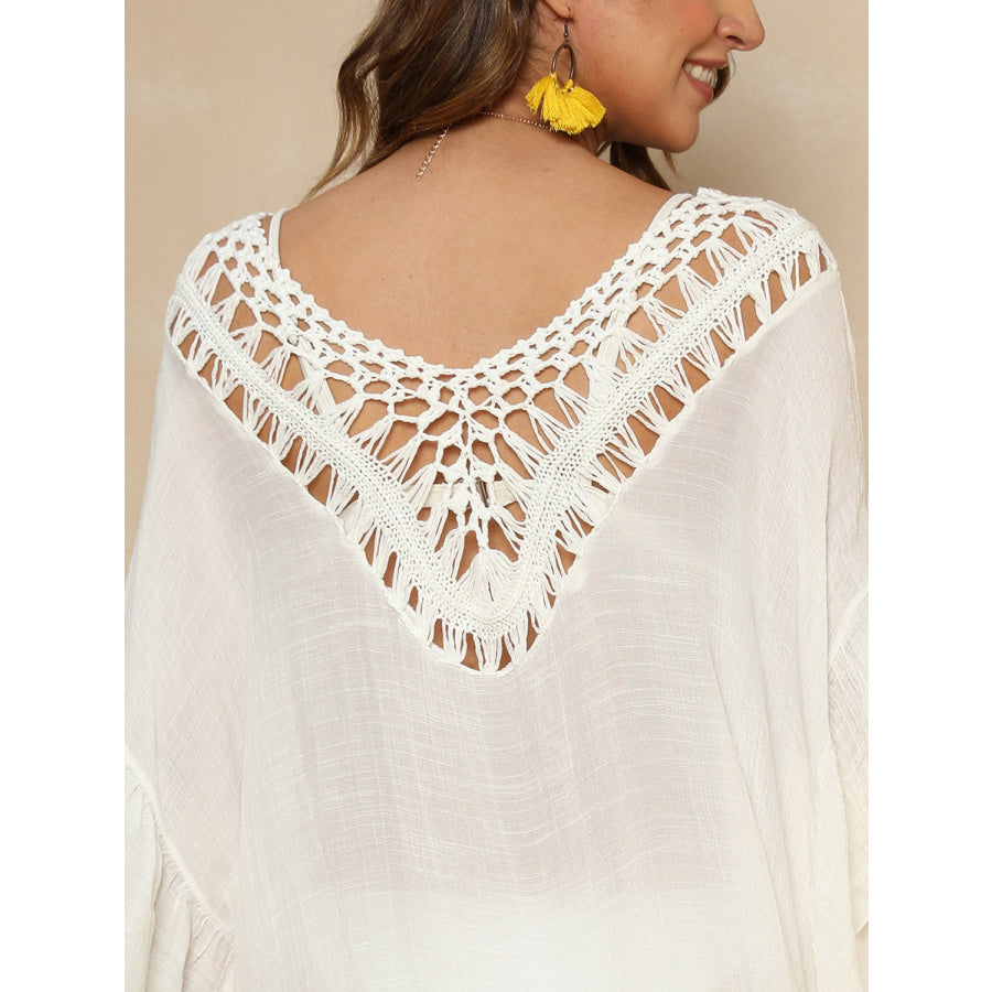 Cutout Ruffled Half Sleeve Cover - Up Apparel and Accessories
