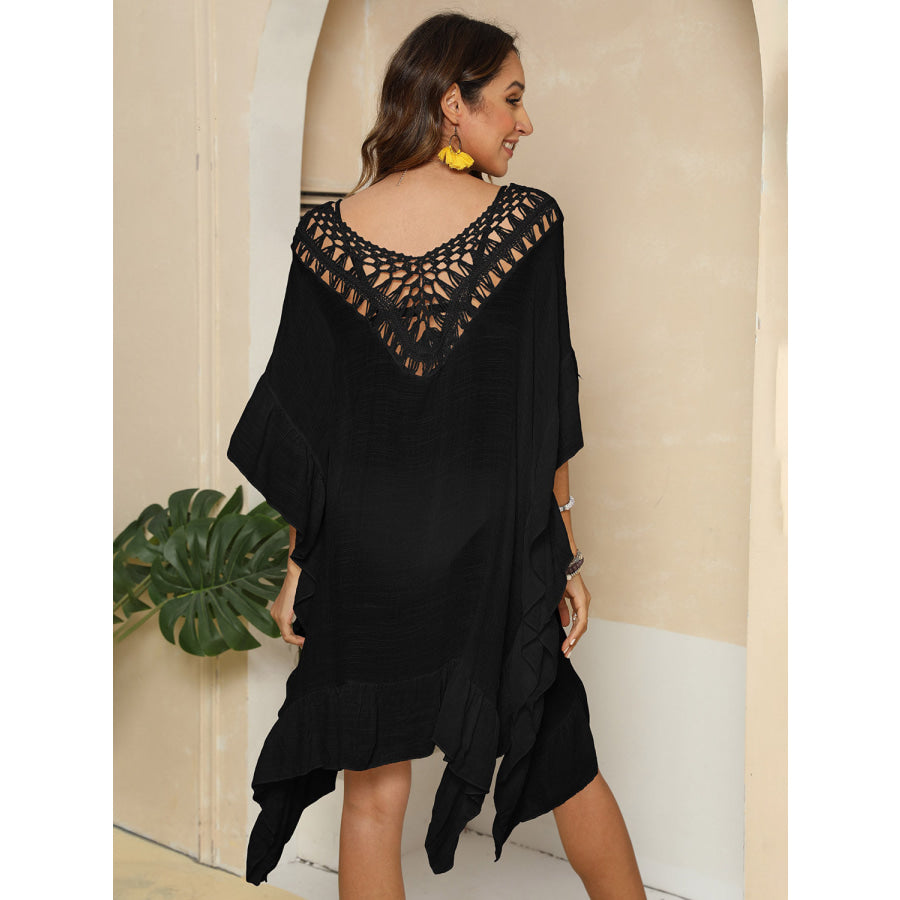 Cutout Ruffled Half Sleeve Cover - Up Apparel and Accessories