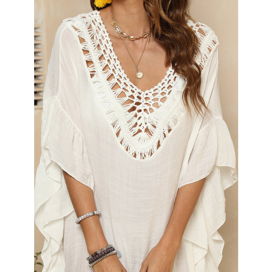 Cutout Ruffled Half Sleeve Cover - Up Apparel and Accessories