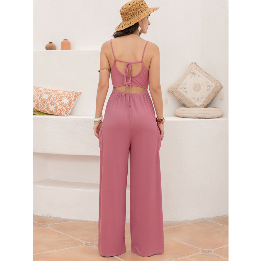 Cutout Scoop Neck Sleeveless Jumpsuit Burnt Coral / S Apparel and Accessories