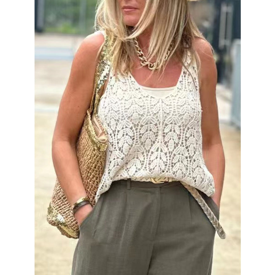 Cutout Scoop Neck Sleeveless Knit Cover Up Apparel and Accessories