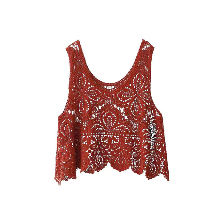 Cutout Scoop Neck Sleeveless Knit Cover Up Apparel and Accessories