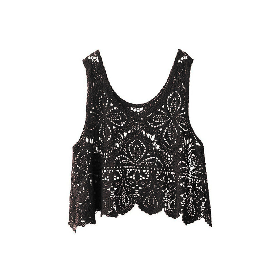 Cutout Scoop Neck Sleeveless Knit Cover Up Black / One Size Apparel and Accessories