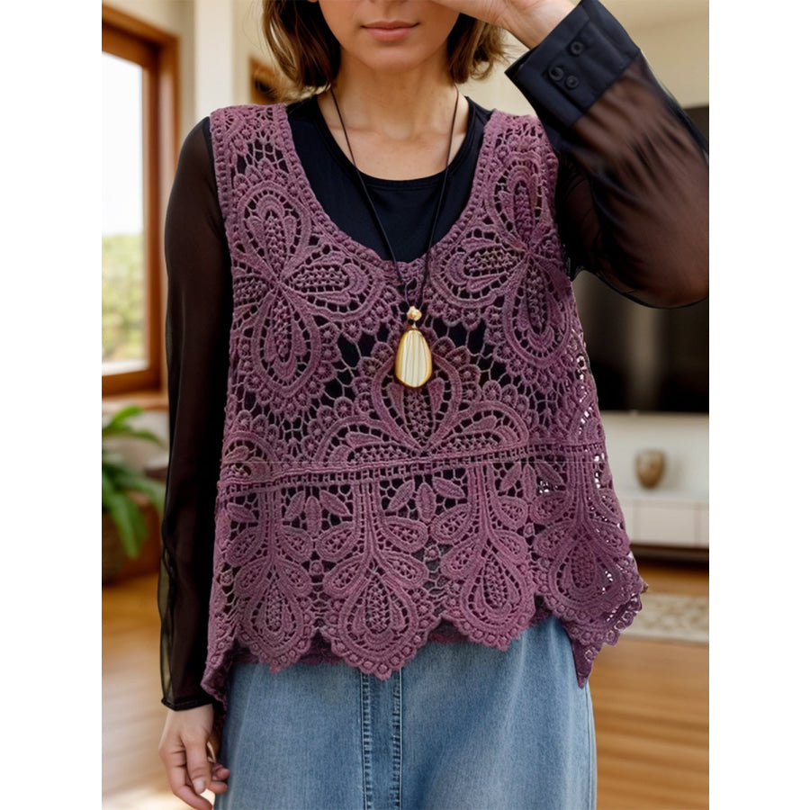 Cutout Scoop Neck Sleeveless Knit Cover Up Apparel and Accessories