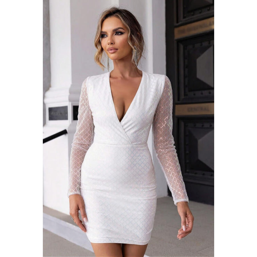 Cutout Sequin Mesh Mini Dress White / XS Clothing