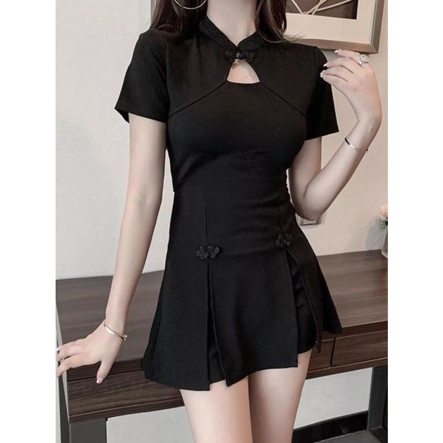 Cutout Short Sleeve Mini Dress Black / S Apparel and Accessories