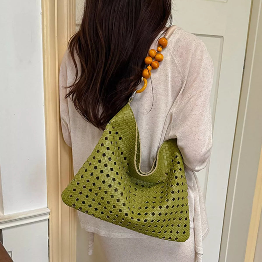 Cutout Shoulder Bag with Beaded Handle Green / One Size Apparel and Accessories