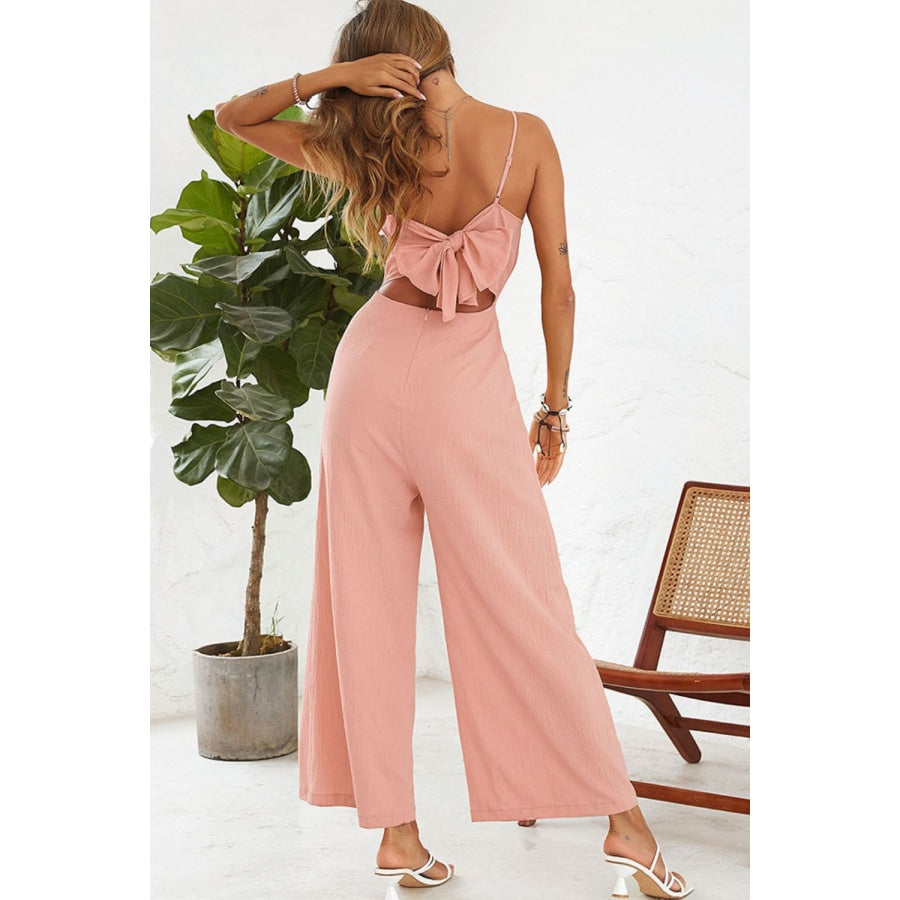 Cutout Spaghetti Strap Tie Back Wide Leg Jumpsuit