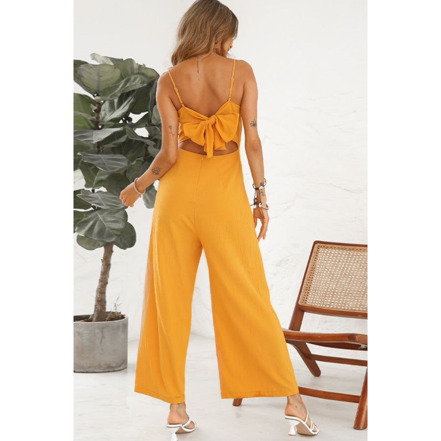 Cutout Spaghetti Strap Tie Back Wide Leg Jumpsuit