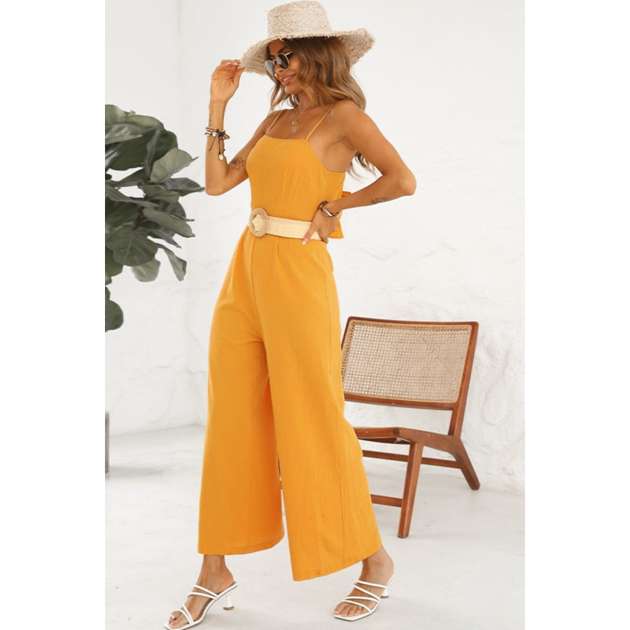 Cutout Spaghetti Strap Tie Back Wide Leg Jumpsuit