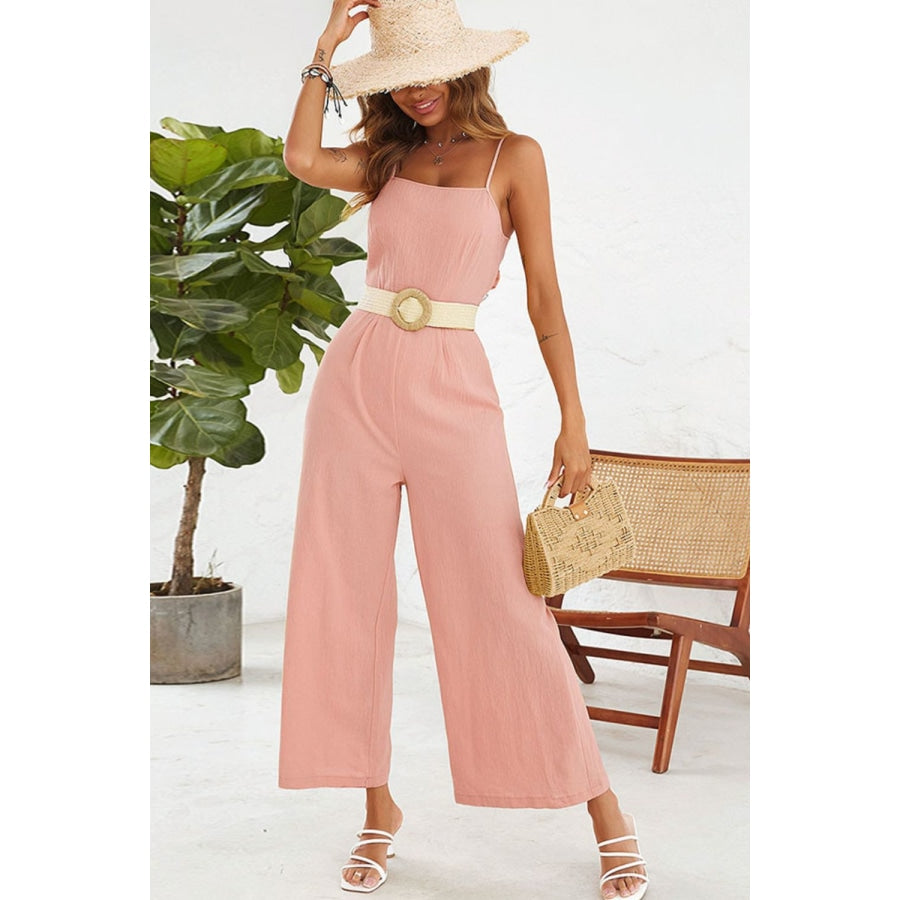 Cutout Spaghetti Strap Tie Back Wide Leg Jumpsuit