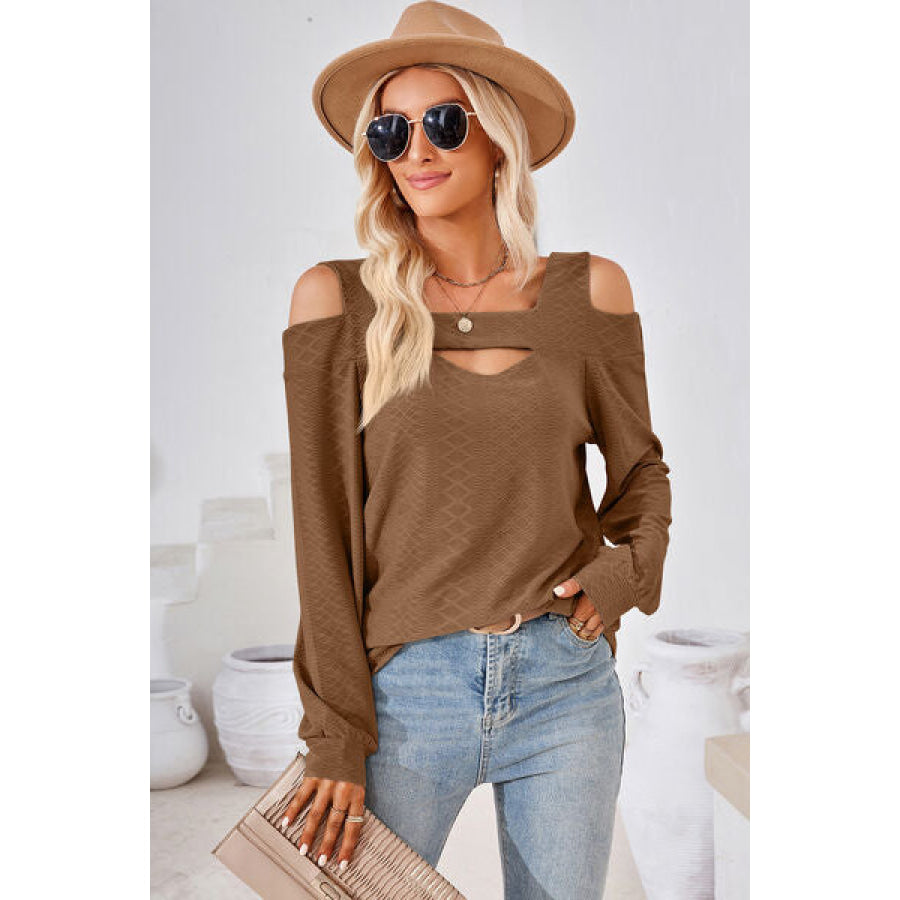 Cutout Square Neck Cold Shoulder T - Shirt Apparel and Accessories