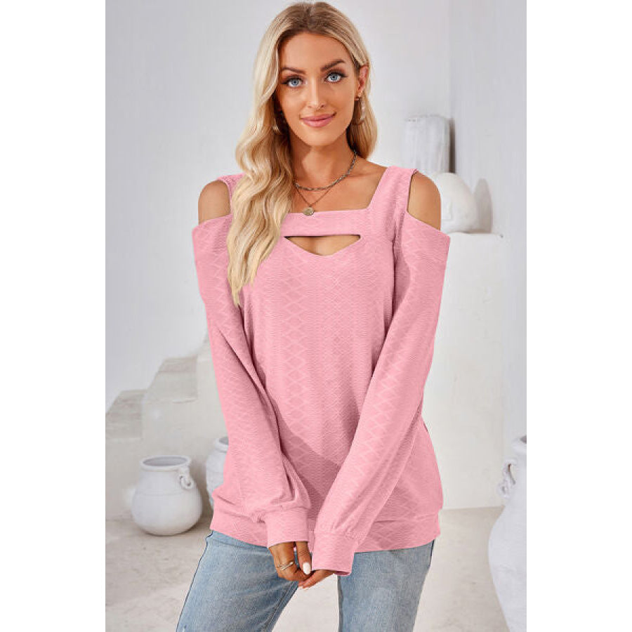 Cutout Square Neck Cold Shoulder T - Shirt Apparel and Accessories