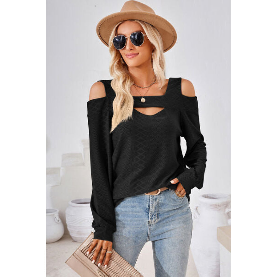 Cutout Square Neck Cold Shoulder T - Shirt Apparel and Accessories
