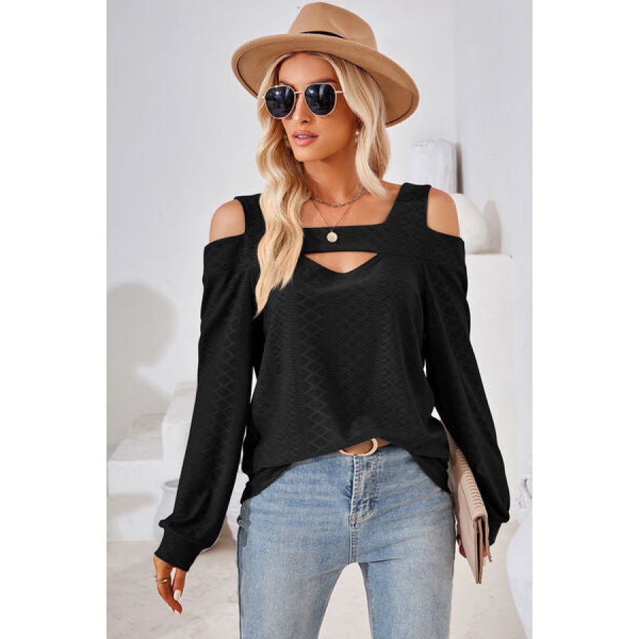 Cutout Square Neck Cold Shoulder T - Shirt Apparel and Accessories