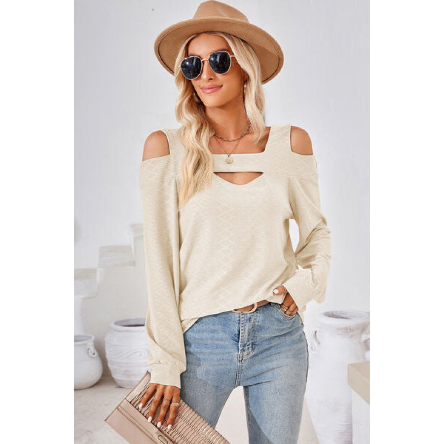 Cutout Square Neck Cold Shoulder T - Shirt Apparel and Accessories