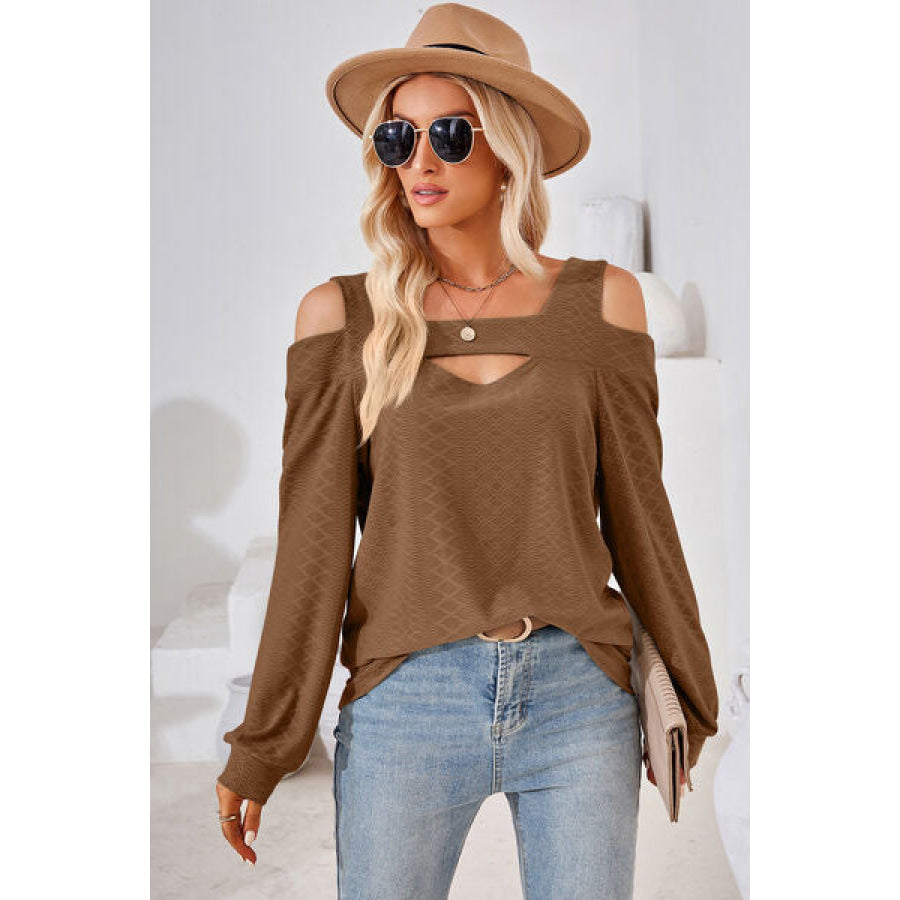 Cutout Square Neck Cold Shoulder T - Shirt Apparel and Accessories