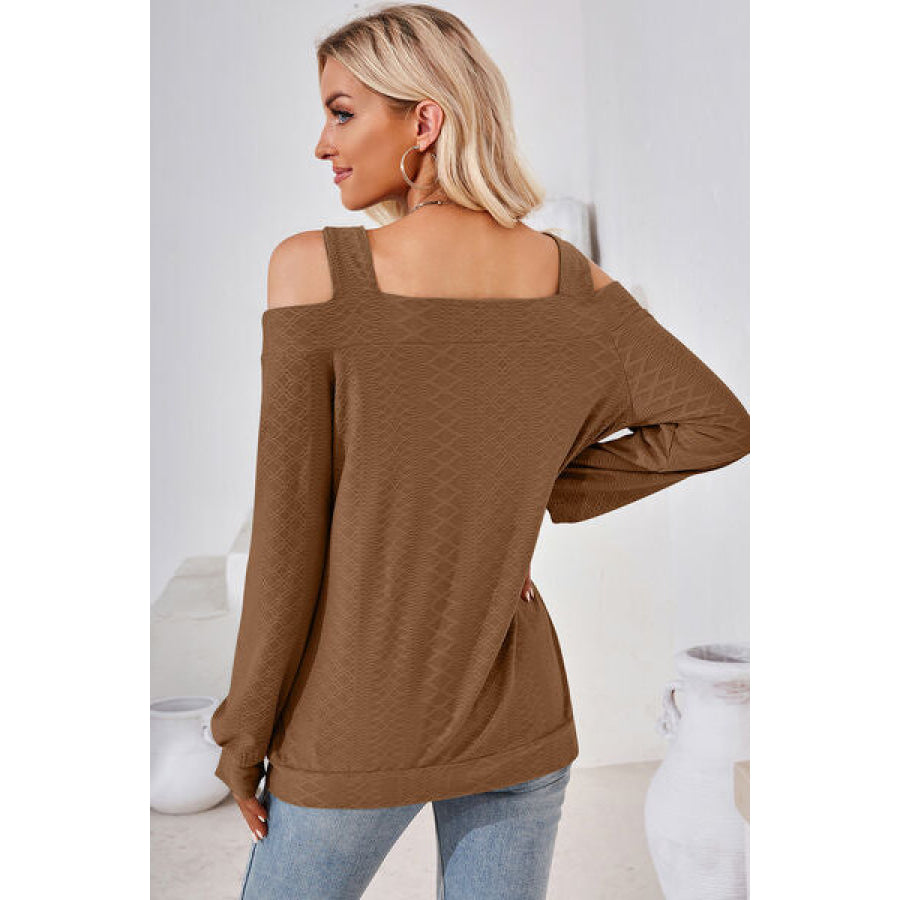 Cutout Square Neck Cold Shoulder T - Shirt Apparel and Accessories