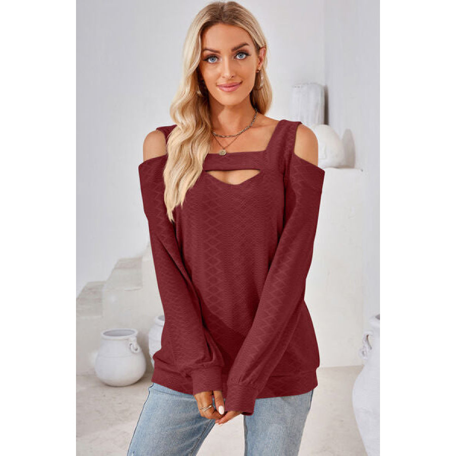 Cutout Square Neck Cold Shoulder T - Shirt Apparel and Accessories