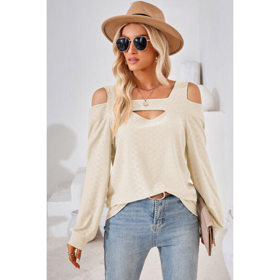 Cutout Square Neck Cold Shoulder T - Shirt Apparel and Accessories