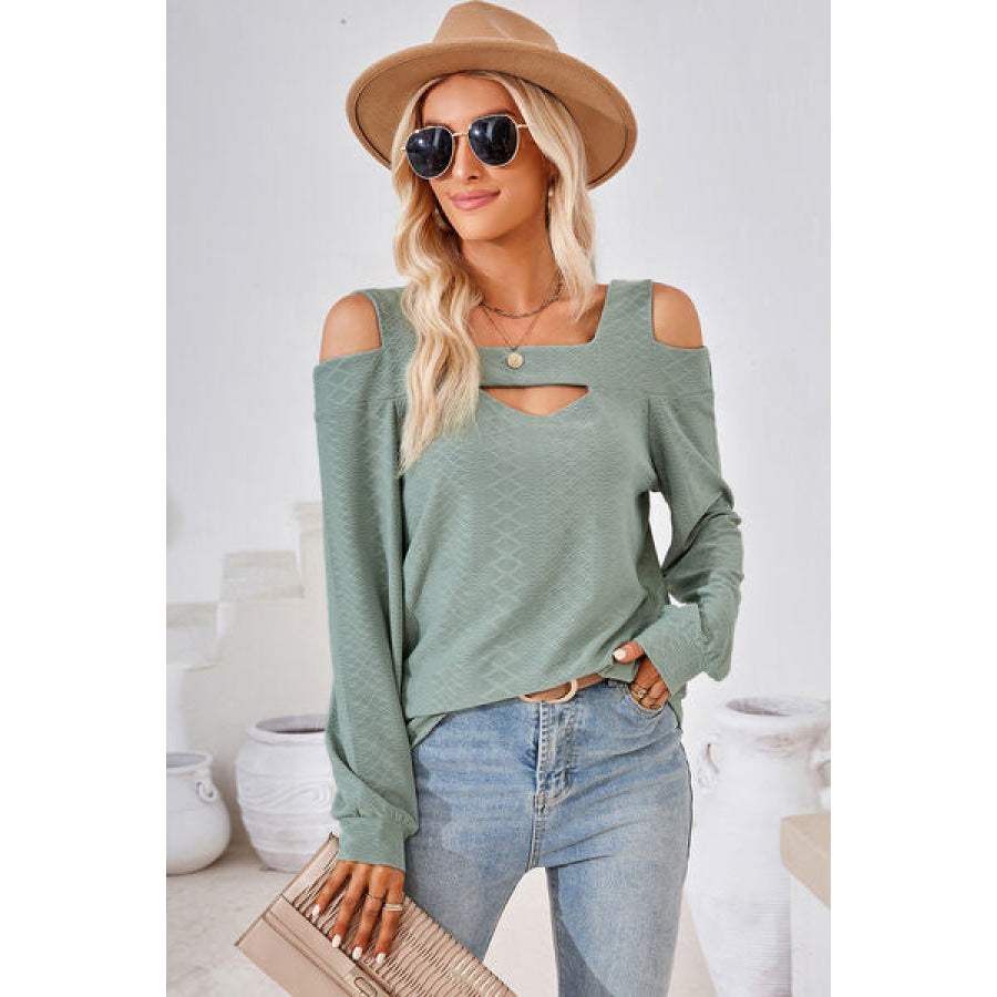 Cutout Square Neck Cold Shoulder T - Shirt Apparel and Accessories