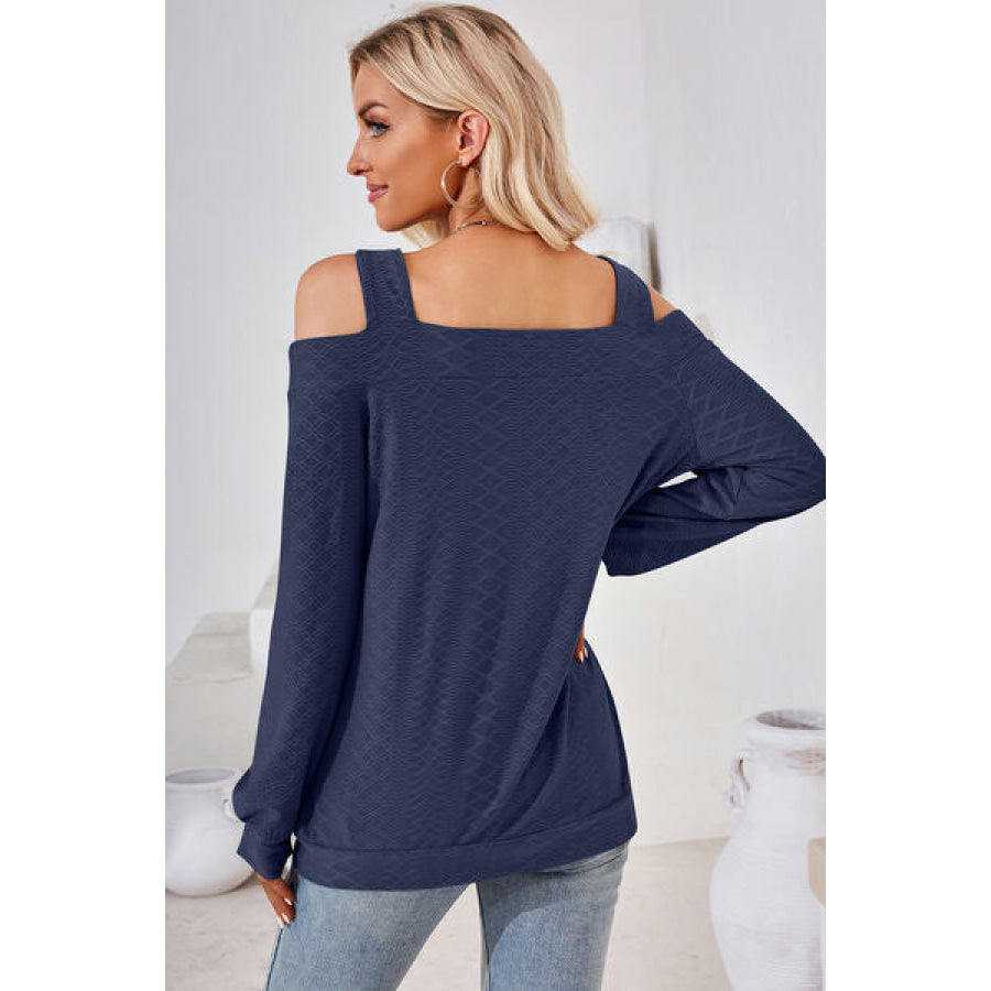 Cutout Square Neck Cold Shoulder T - Shirt Navy / S Apparel and Accessories