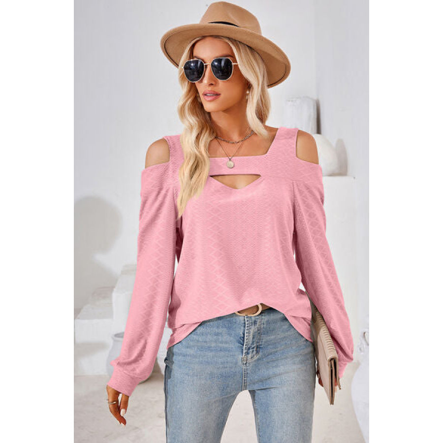 Cutout Square Neck Cold Shoulder T - Shirt Blush Pink / S Apparel and Accessories