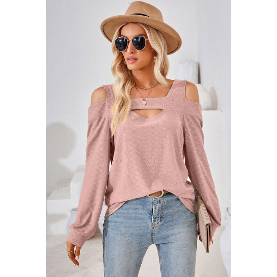 Cutout Square Neck Cold Shoulder T - Shirt Light Mauve / S Apparel and Accessories