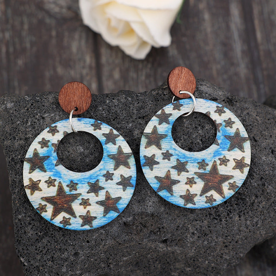 Cutout Star Print Wooden Dangle Earrings Multicolor / One Size Apparel and Accessories