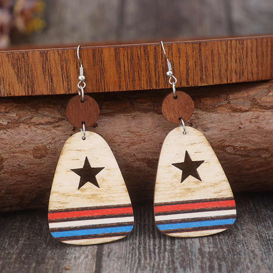 Cutout Star &amp; Stripes Wooden Dangle Earrings Multicolor / One Size Apparel and Accessories